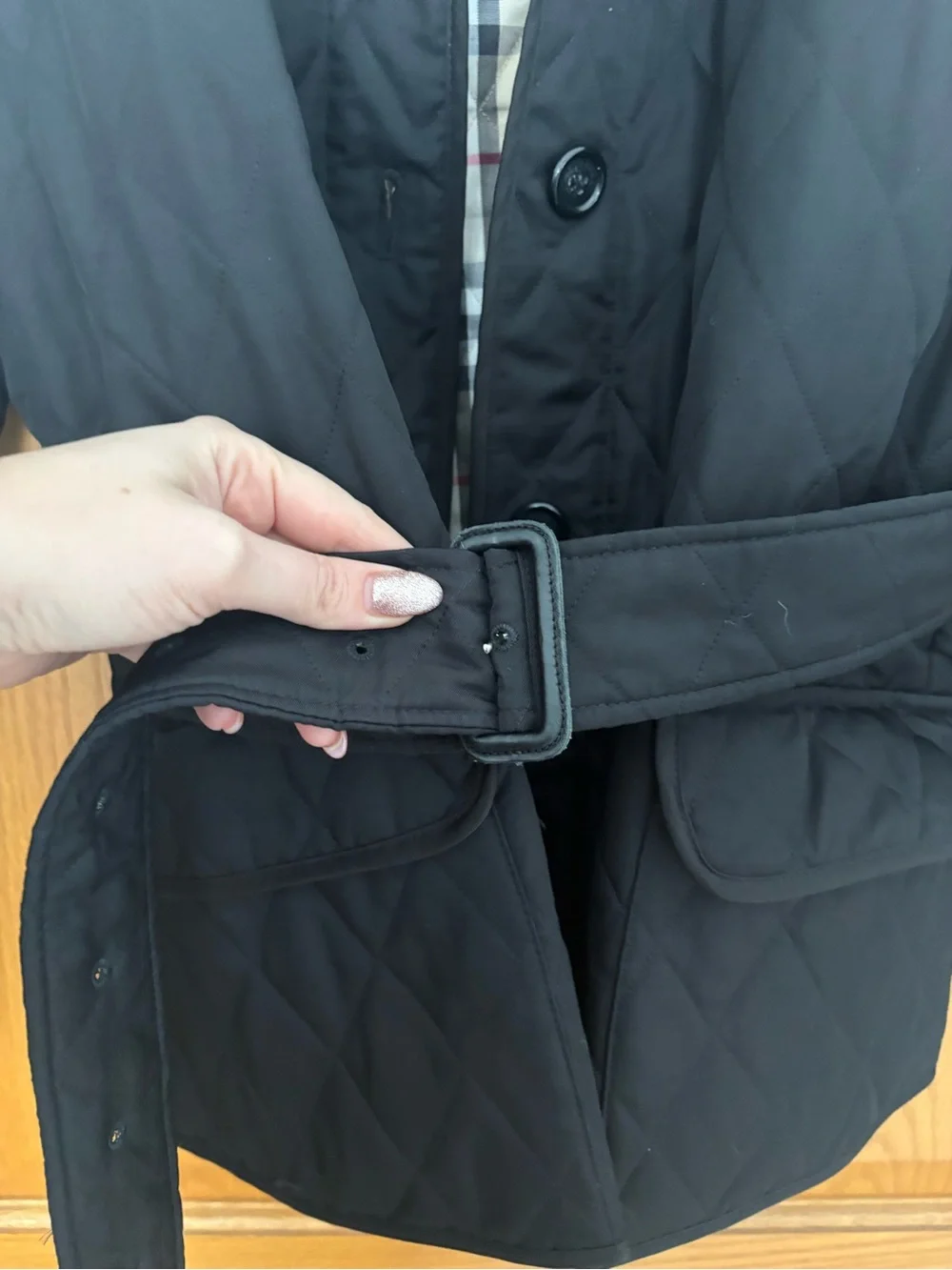 Burberry Black Quilted Trench Coat with Signature Check Lining - Picture 3 of 6